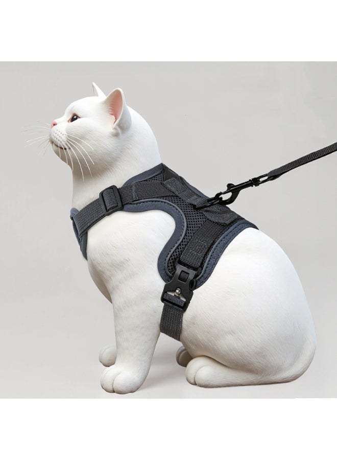 Dog Harness and Leash Set for Small Medium Large Dogs ,Adjustable And Breathable Chest-Back Style Pet Leash,Reflective Harness for Small Dogs and Cats (Grey) - Image 1